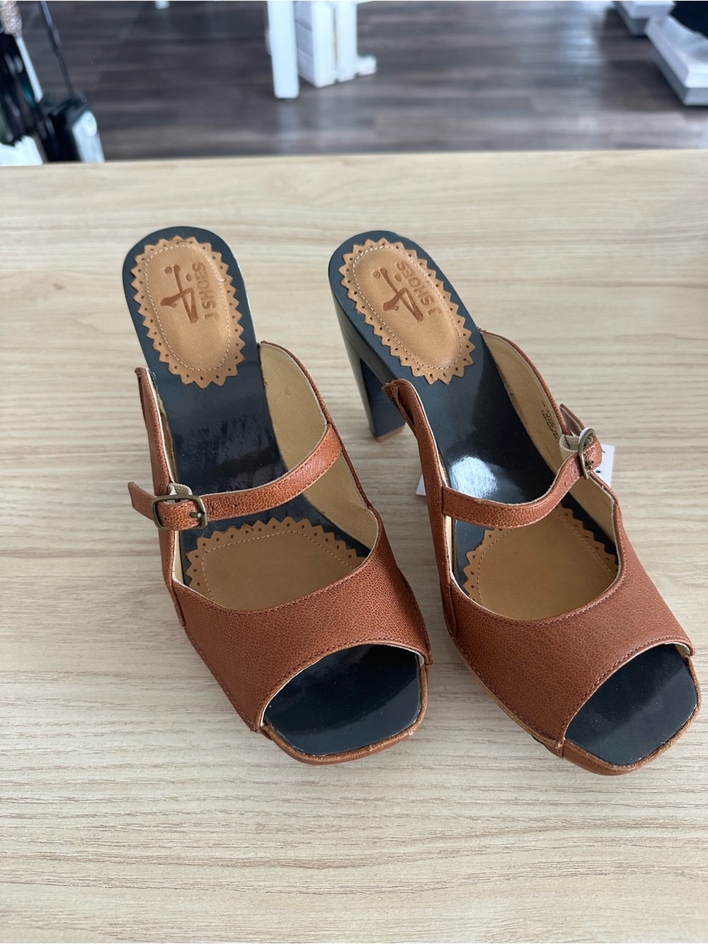 Brown Open-Toe Mary Jane Heels - Women
